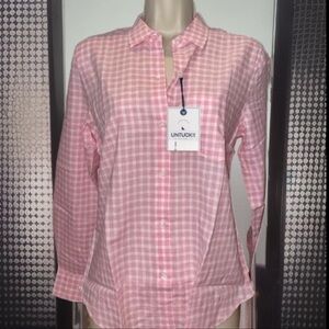 UNTUCKit Button Down Pink Gingham Plaid Long Sleeve “Chasseles” Shirt 💯 Cotton
